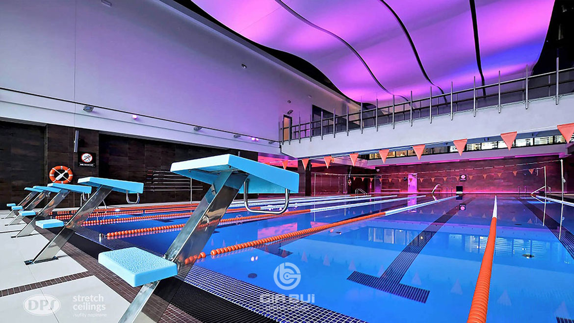 trần căng 3d foms cho không gian hồ bơi thi đấu công cộng